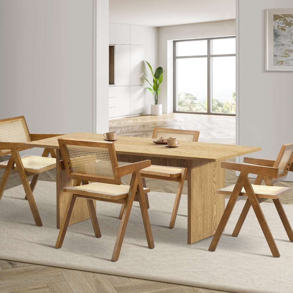 Oikiture 180cm Rectangular Dining Table with 4PCS Dining Chairs Wooden Walnut