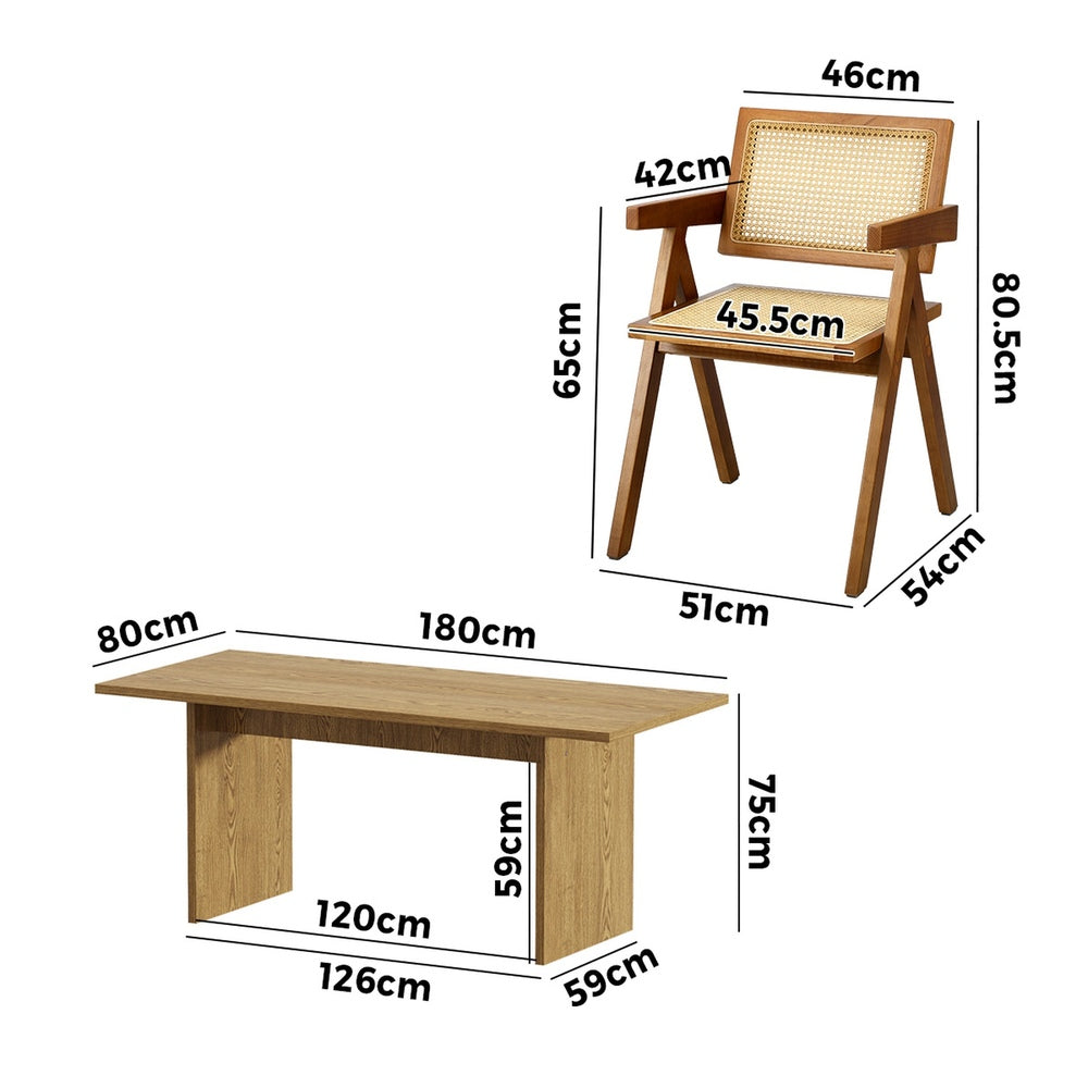 Oikiture 180cm Rectangular Dining Table with 4PCS Dining Chairs Wooden Walnut