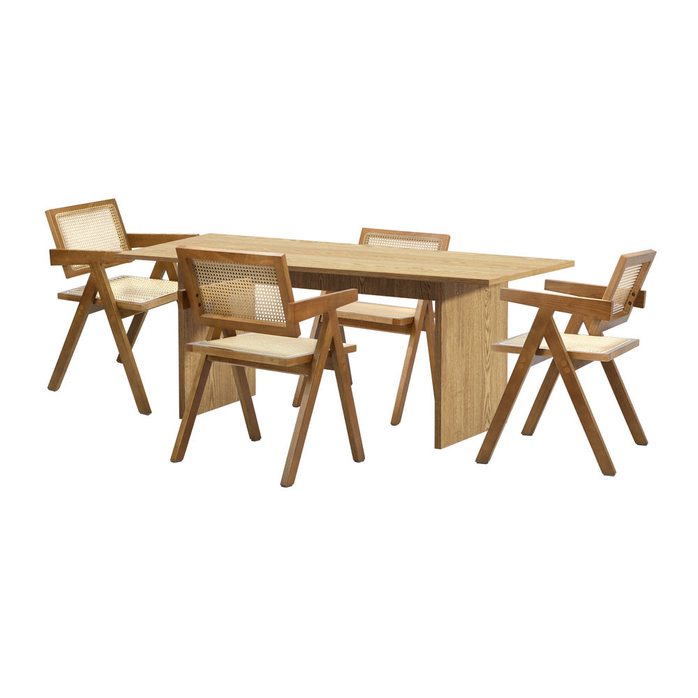 Oikiture 180cm Rectangular Dining Table with 4PCS Dining Chairs Wooden Walnut