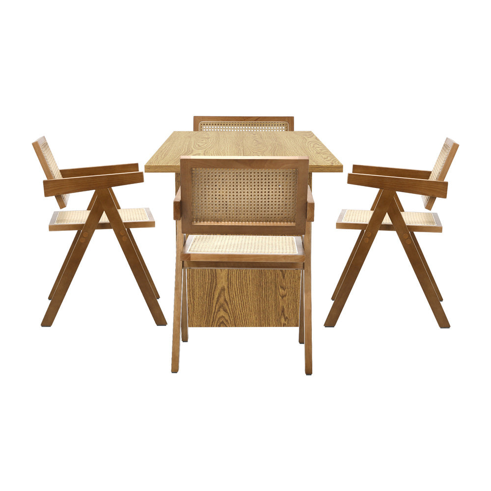 Oikiture 180cm Rectangular Dining Table with 4PCS Dining Chairs Wooden Walnut