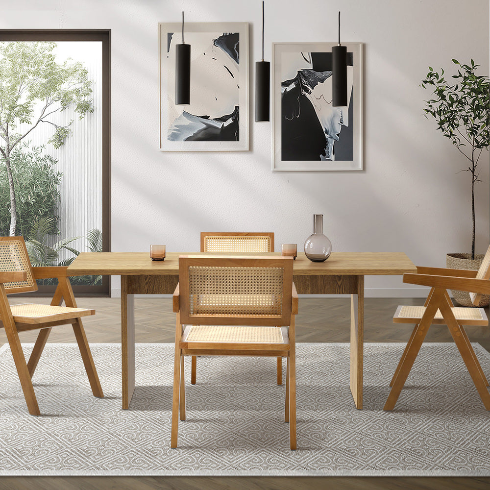 Oikiture 180cm Rectangular Dining Table with 4PCS Dining Chairs Wooden Walnut