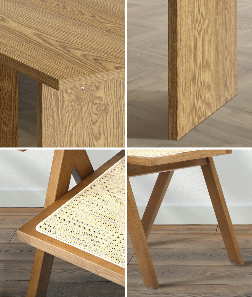 Oikiture 180cm Rectangular Dining Table with 4PCS Dining Chairs Wooden Walnut