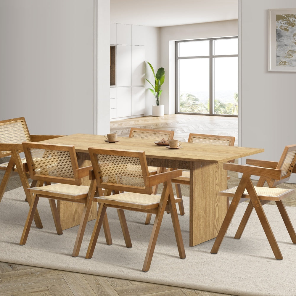 180cm Rectangular Dining Table with 6PCS Dining Chairs Wooden Walnut