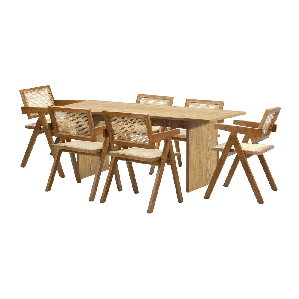 180cm Rectangular Dining Table with 6PCS Dining Chairs Wooden Walnut