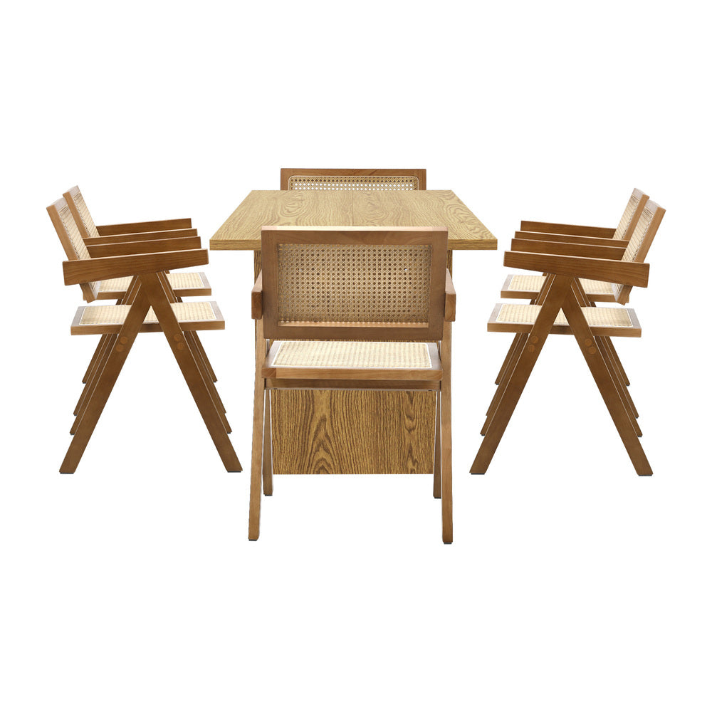 180cm Rectangular Dining Table with 6PCS Dining Chairs Wooden Walnut