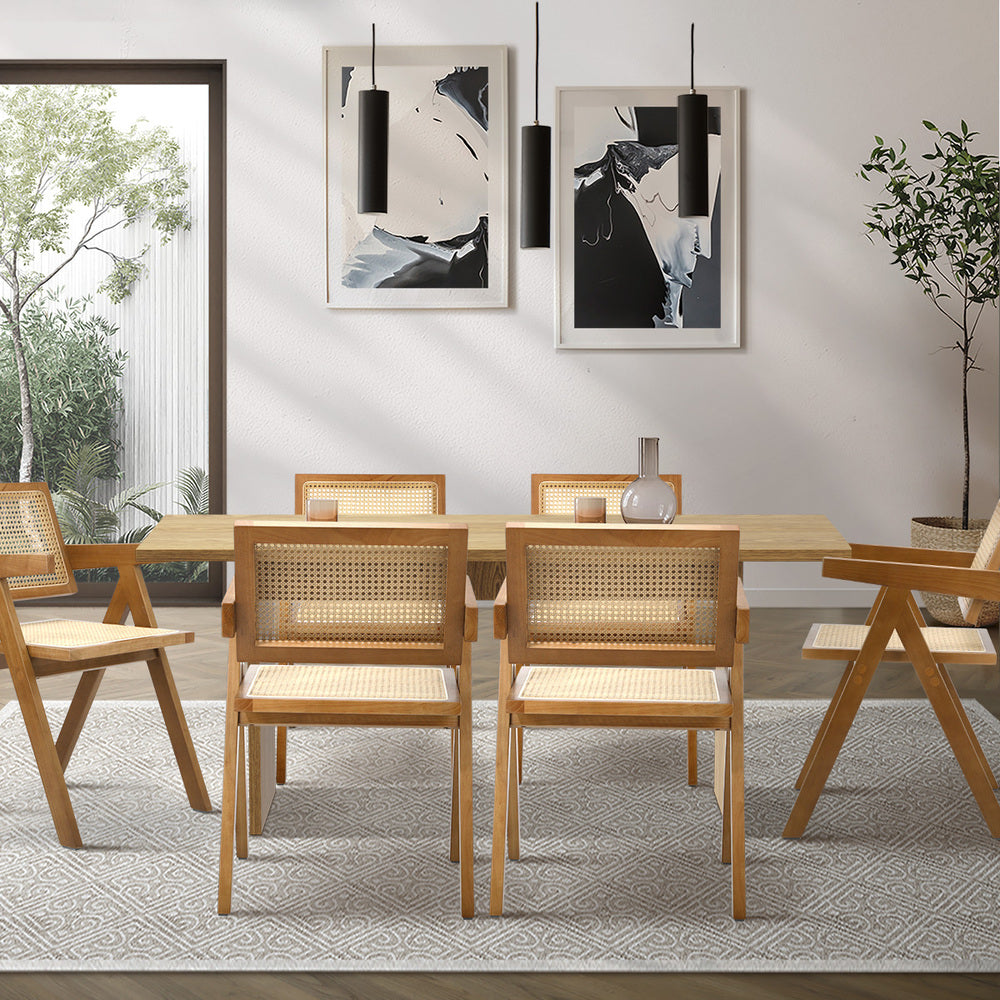180cm Rectangular Dining Table with 6PCS Dining Chairs Wooden Walnut