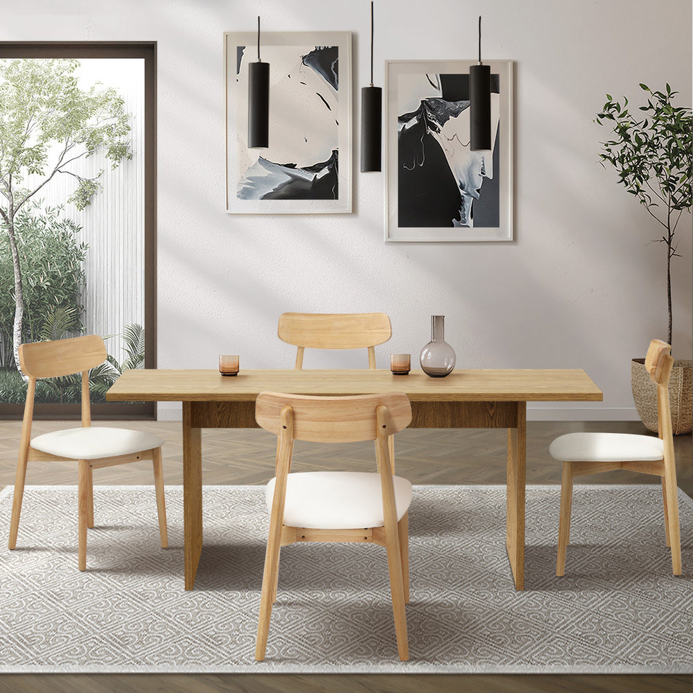 Oikiture Wooden 4-Seater Dining Table and Chairs Set