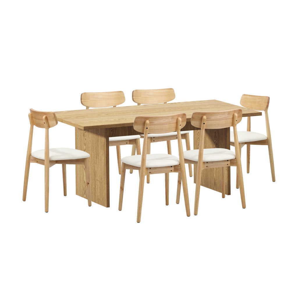 Oikiture Wooden 6-Seater Dining Table and Chairs Set