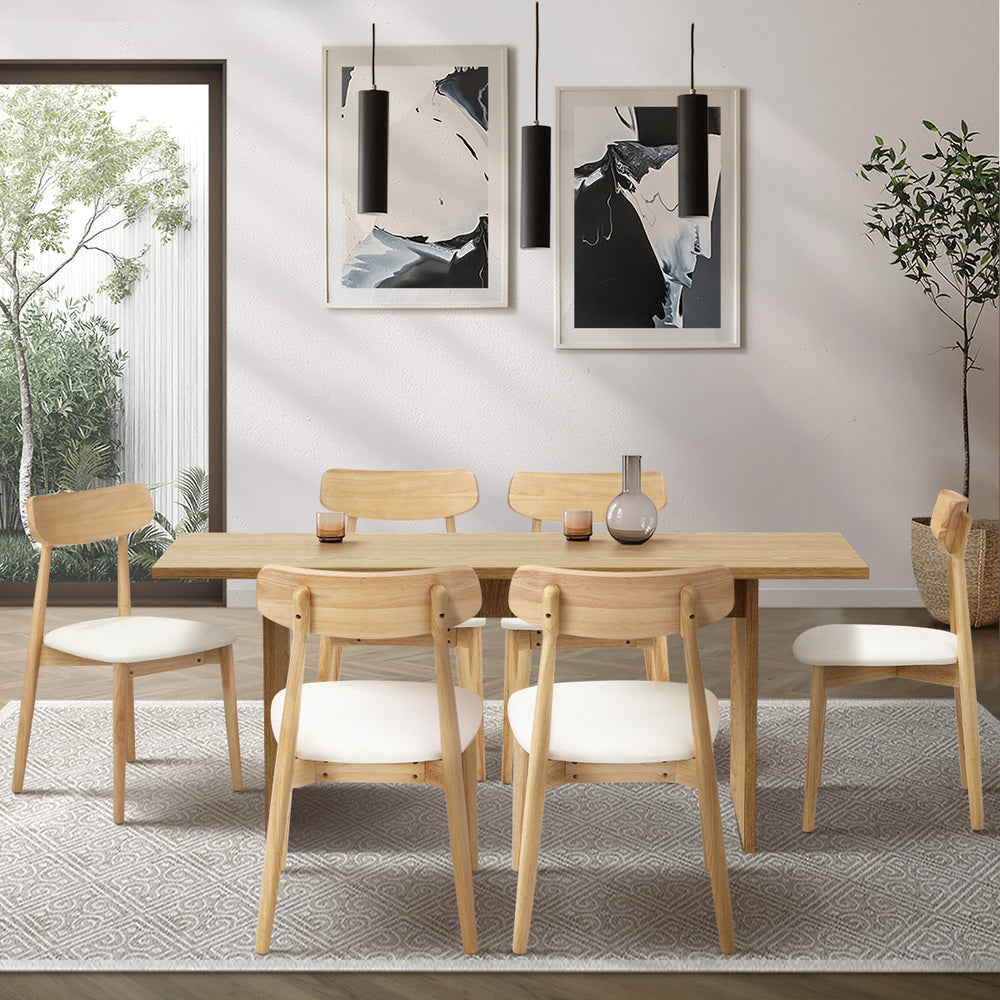 Oikiture Wooden 6-Seater Dining Table and Chairs Set