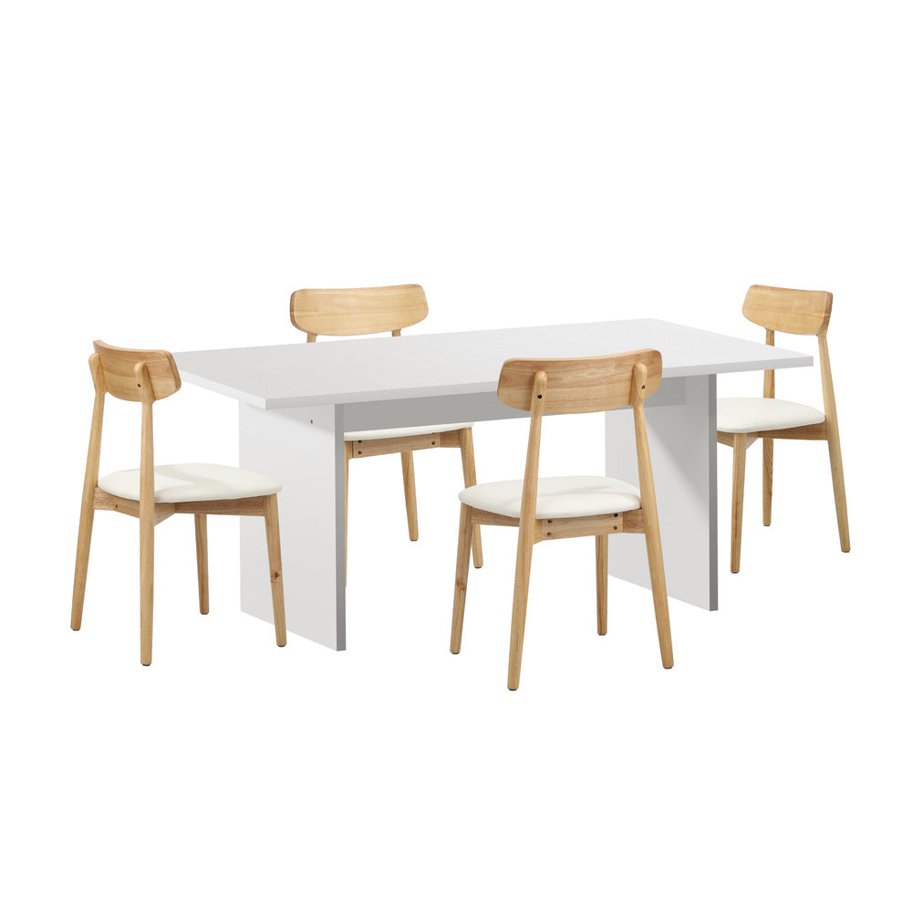 Oikiture 4-Seater Dining Table and Chairs Set Wooden White