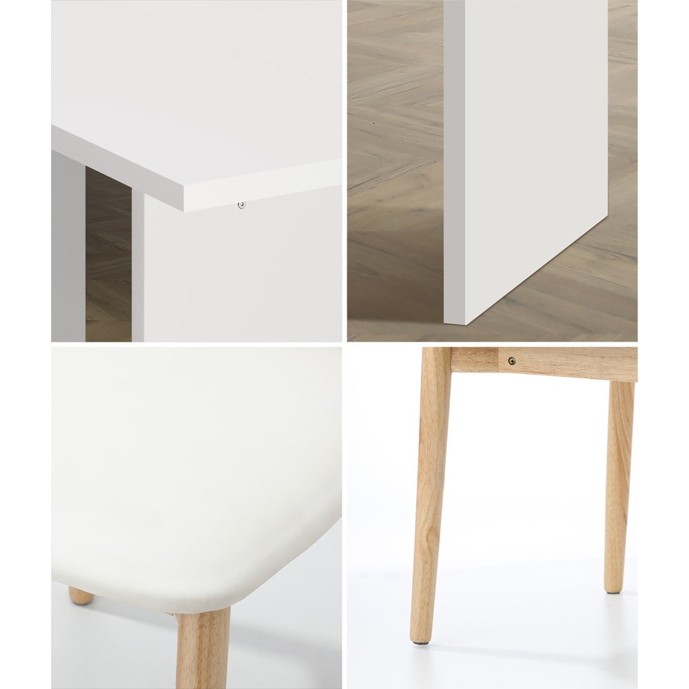 Oikiture 4-Seater Dining Table and Chairs Set Wooden White