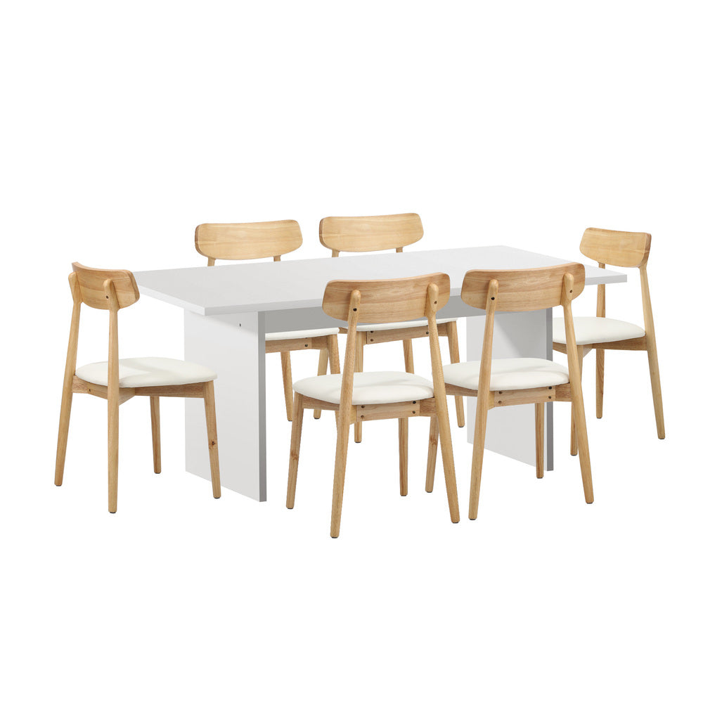 Oikiture 6-Seater Dining Table and Chairs Set Wooden White
