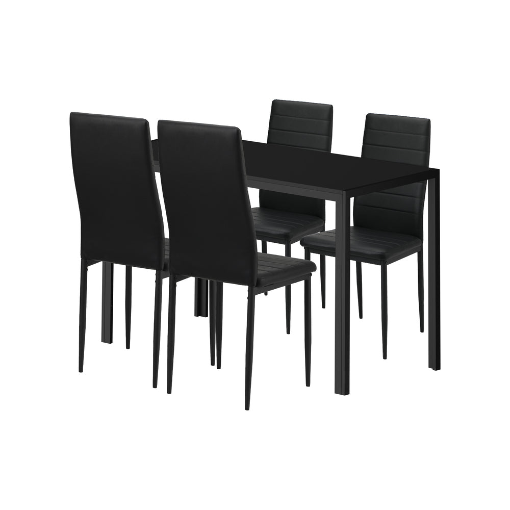 Oikiture 120cm Rectangle Dining Table with 4PCS Dining Chairs Wooden Black