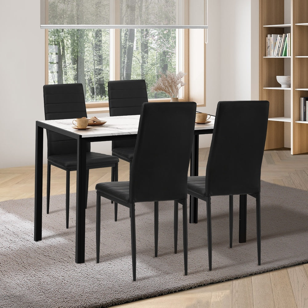 Oikiture 120cm Rectangle Dining Table with 4PCS Dining Chairs Marble White&Black