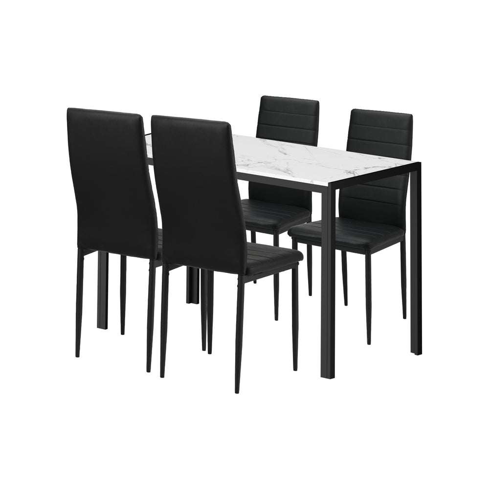 Oikiture 120cm Rectangle Dining Table with 4PCS Dining Chairs Marble White&Black