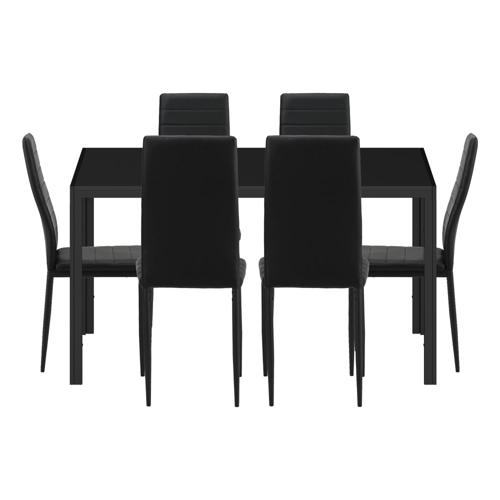 Oikiture 140cm Rectangle Dining Table with 6PCS Dining Chairs Wooden Black