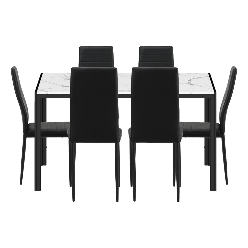 Oikiture 140cm Rectangle Dining Table with 6PCS Dining Chairs Marble White&Black