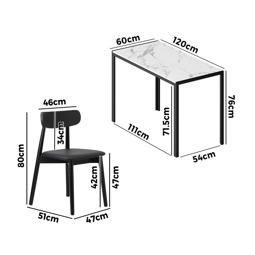 Oikiture 1.2m Dining Table with 4PCS Wooden Chairs Set PU Leather White & Black