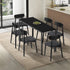 Oikiture 1.4m Dining Table with 6PCS Wooden Chairs Set PU Leather Black