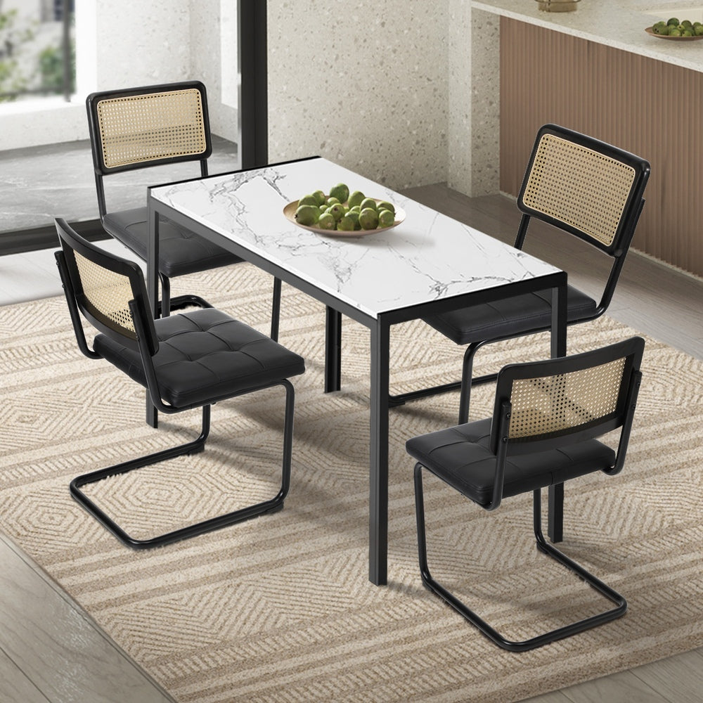 120cm Rectangle Dining Table with 4PCS Dining Chairs Leather Black