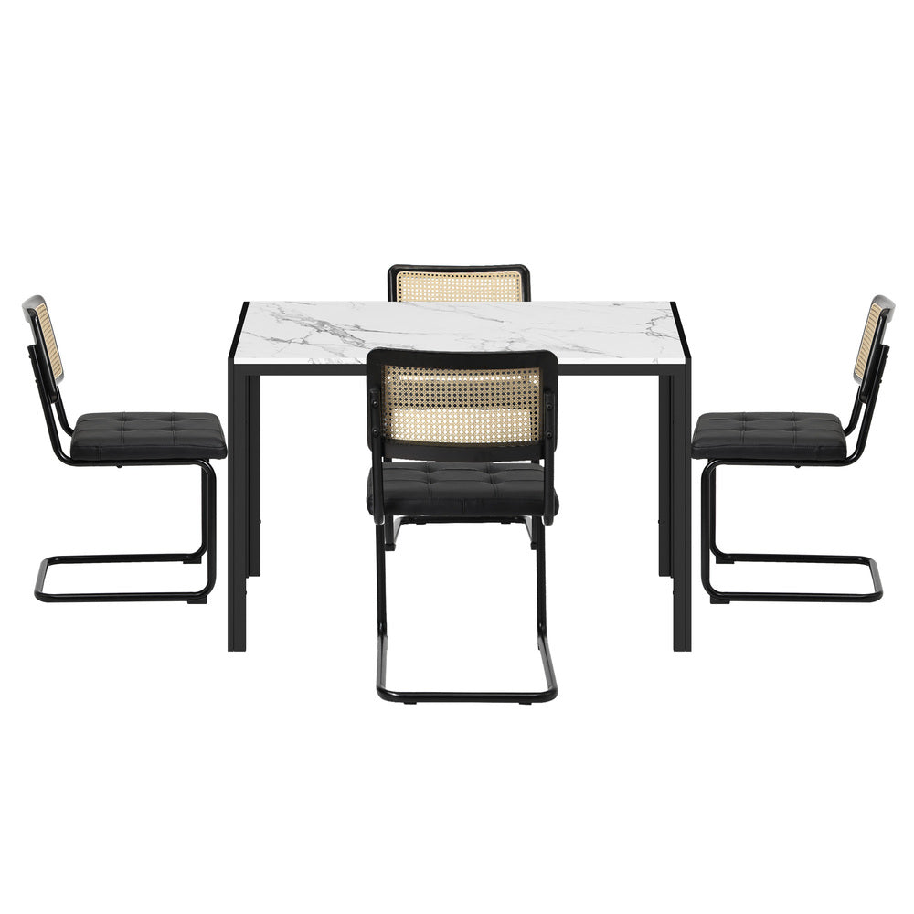 120cm Rectangle Dining Table with 4PCS Dining Chairs Leather Black