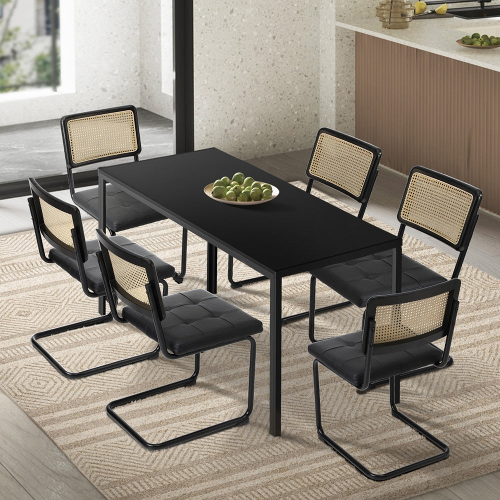 140cm Rectangle Dining Table with 6PCS Dining Chairs Leather Black