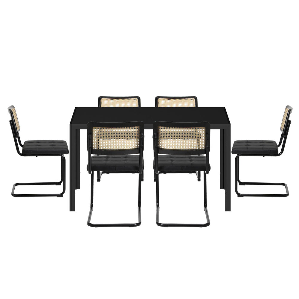 140cm Rectangle Dining Table with 6PCS Dining Chairs Leather Black