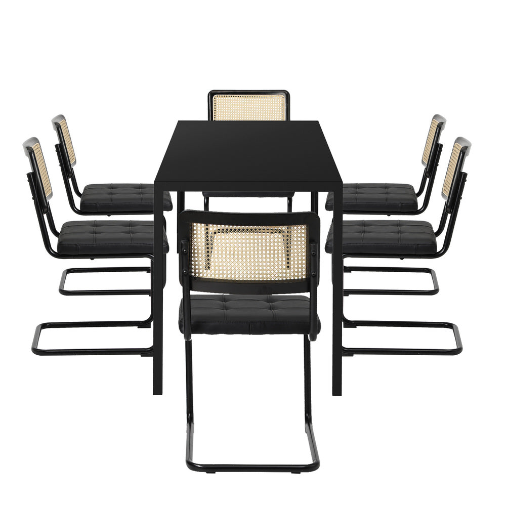 140cm Rectangle Dining Table with 6PCS Dining Chairs Leather Black