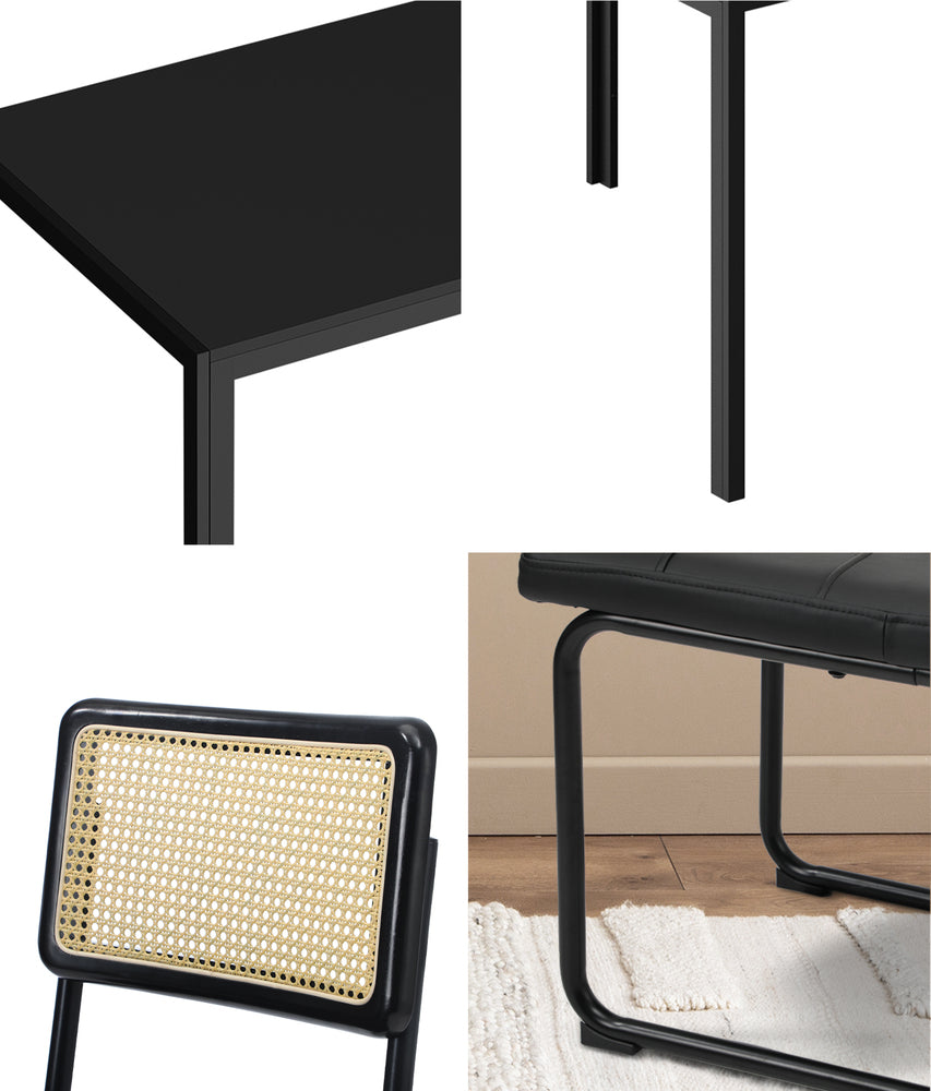 140cm Rectangle Dining Table with 6PCS Dining Chairs Leather Black