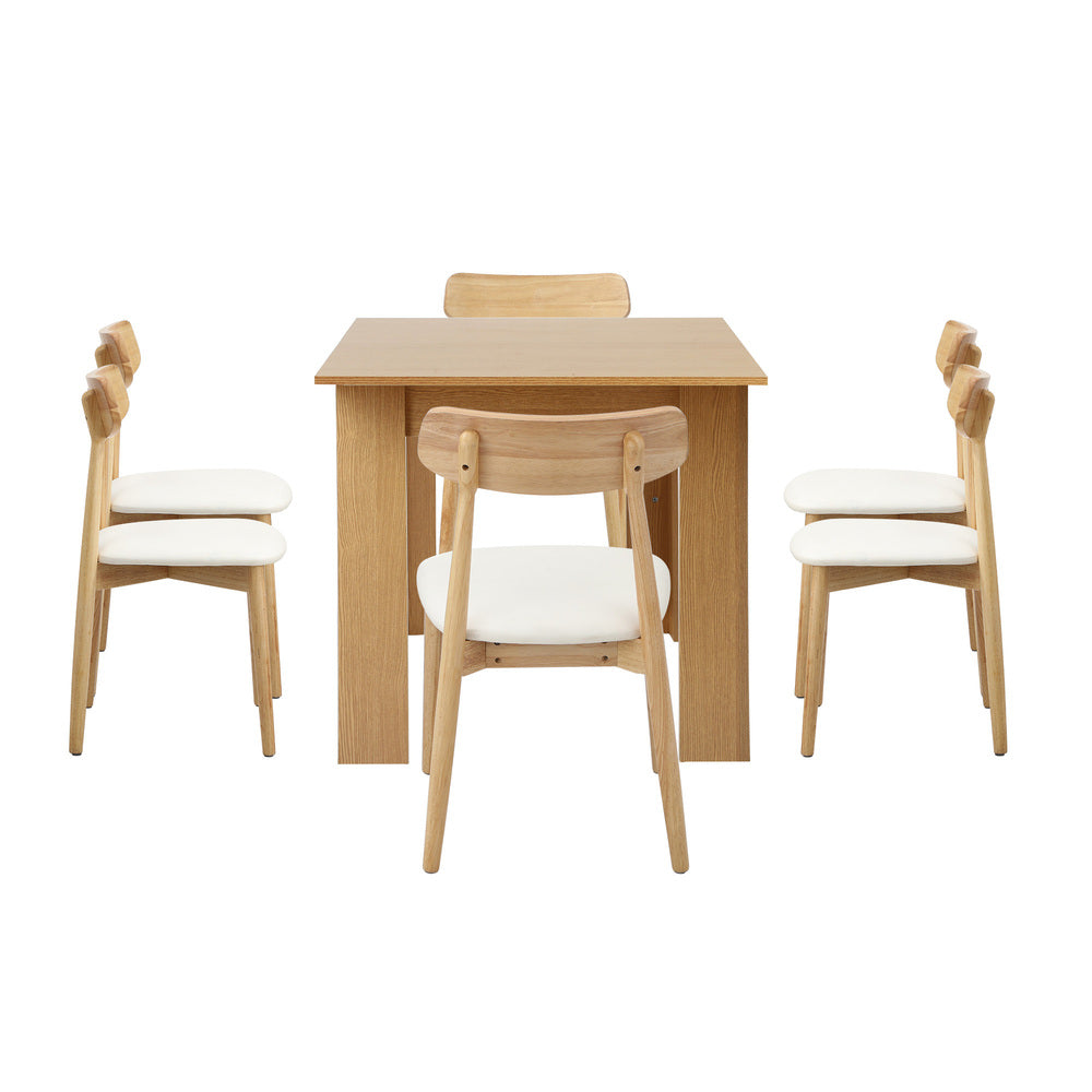 Oikiture 200cm Extendable Dining Table with 6x Dining Chairs PU Leather Natural