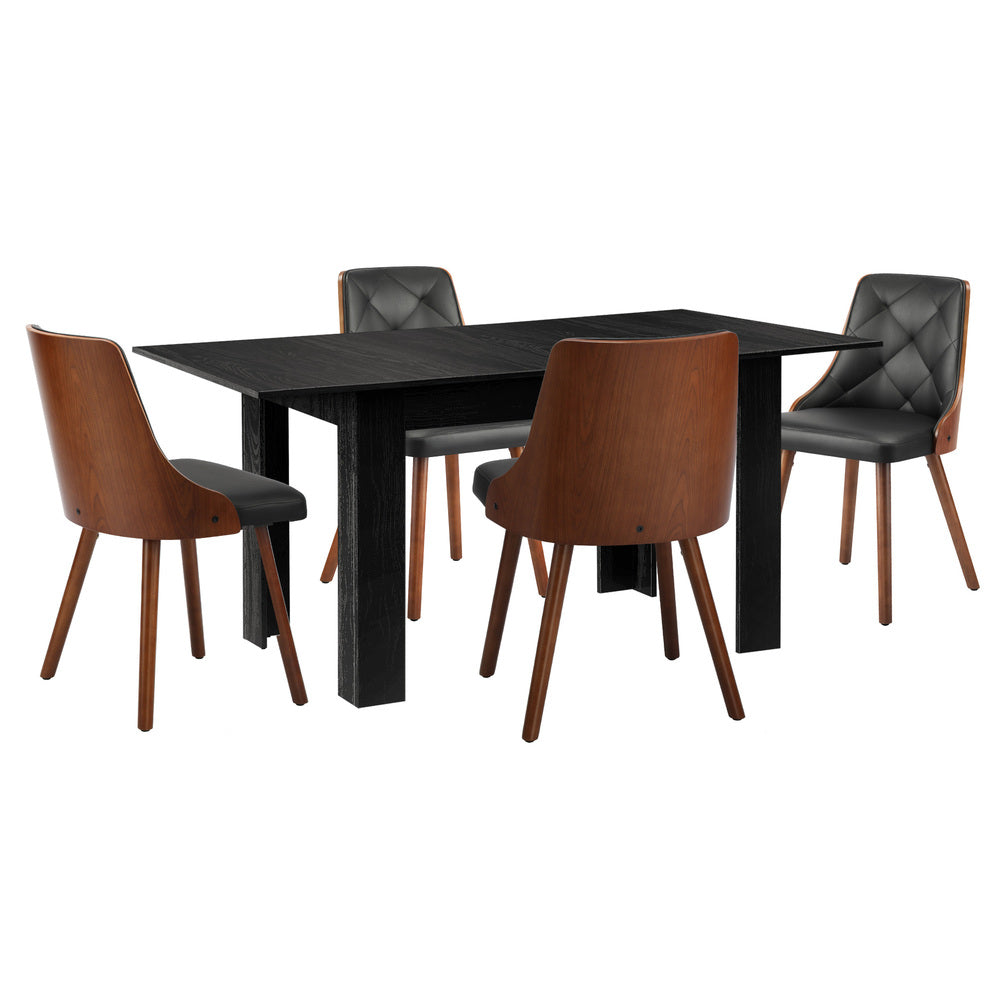 Oikiture 160cm Extendable Dining Table with 4PCS Chairs PU Leather