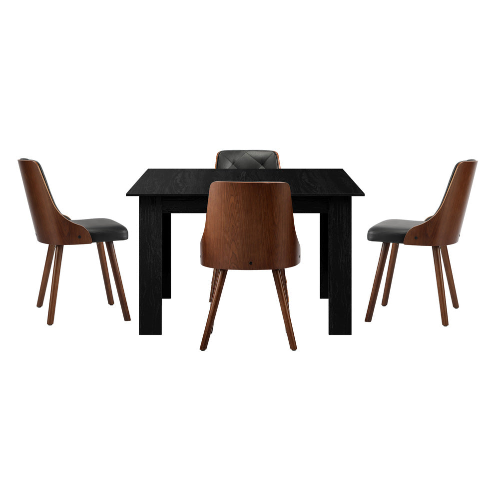 Oikiture 160cm Extendable Dining Table with 4PCS Chairs PU Leather