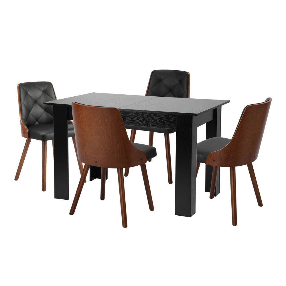 Oikiture 160cm Extendable Dining Table with 4PCS Chairs PU Leather