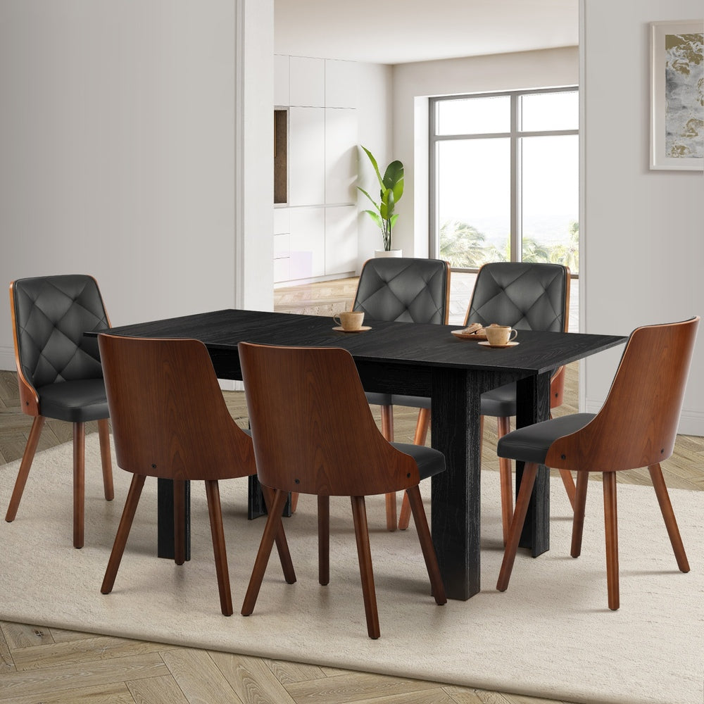 Oikiture 160cm Extendable Dining Table with 6PCS Chairs PU Leather