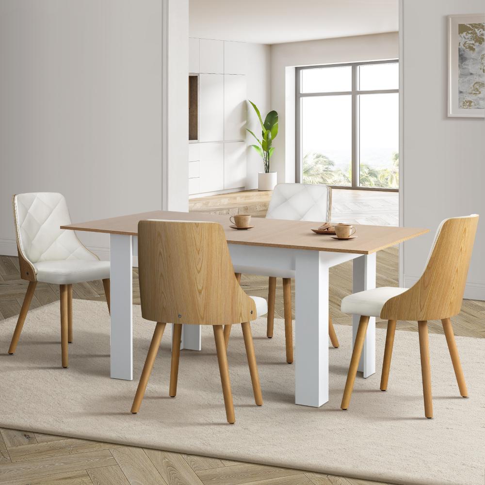Extendable Dining Table & 4pcs Chair with Leather Seat