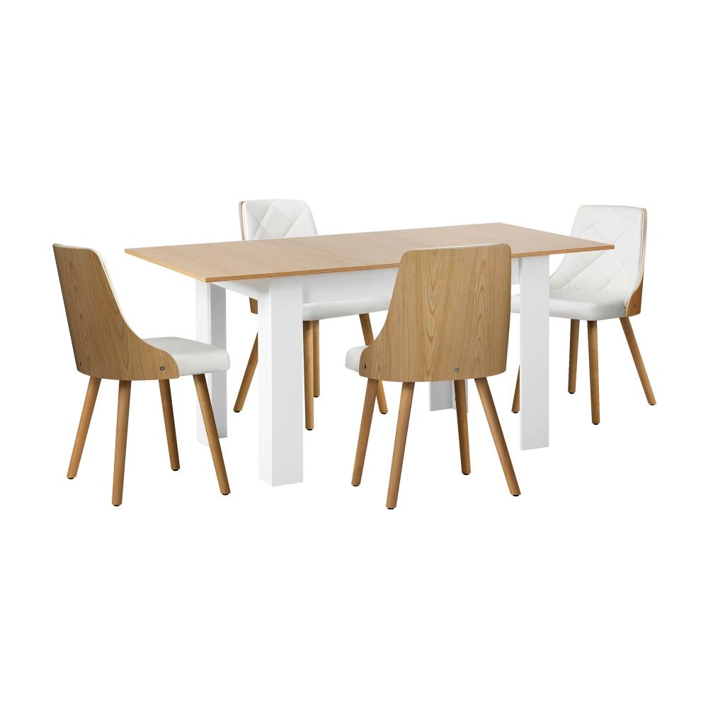 Extendable Dining Table & 4pcs Chair with Leather Seat