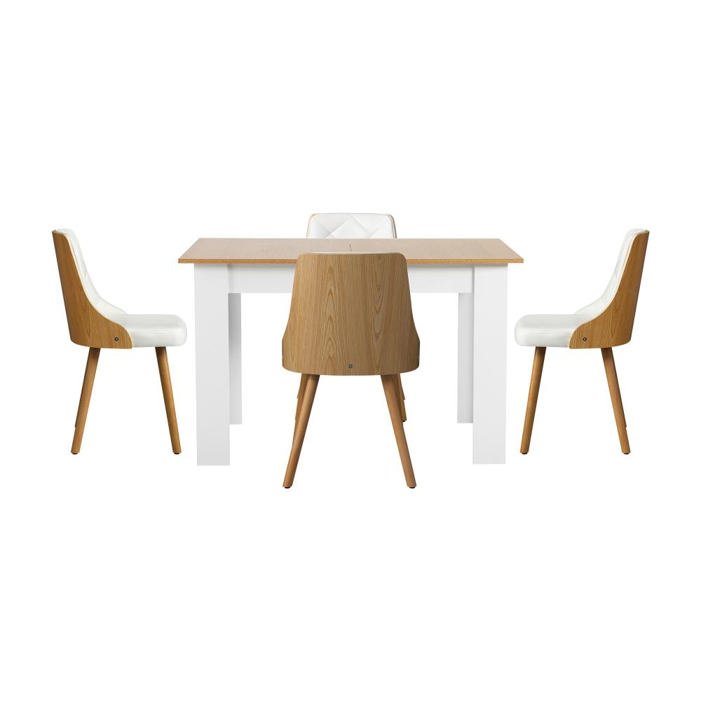 Extendable Dining Table & 4pcs Chair with Leather Seat