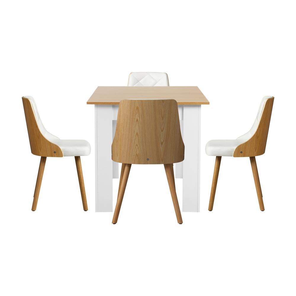 Extendable Dining Table & 4pcs Chair with Leather Seat