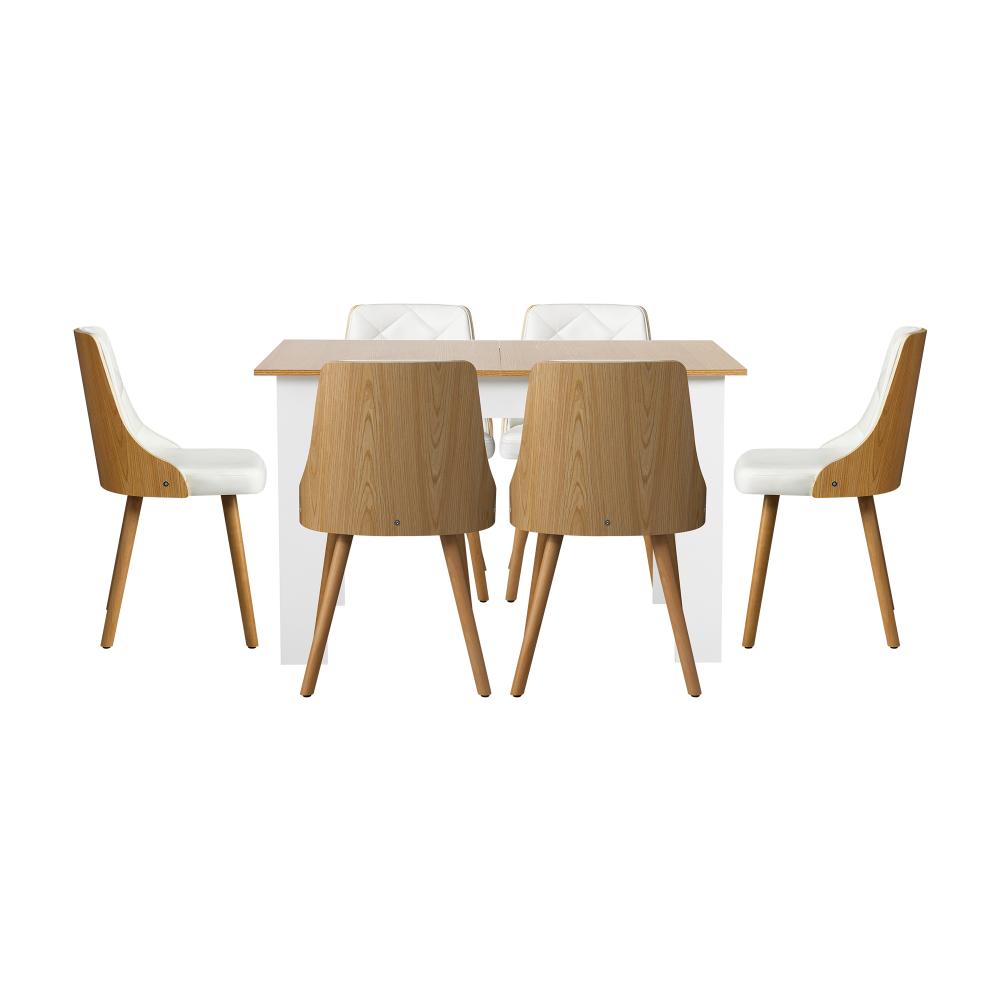 Extendable Dining Table & 6pcs Chair with Leather Seat