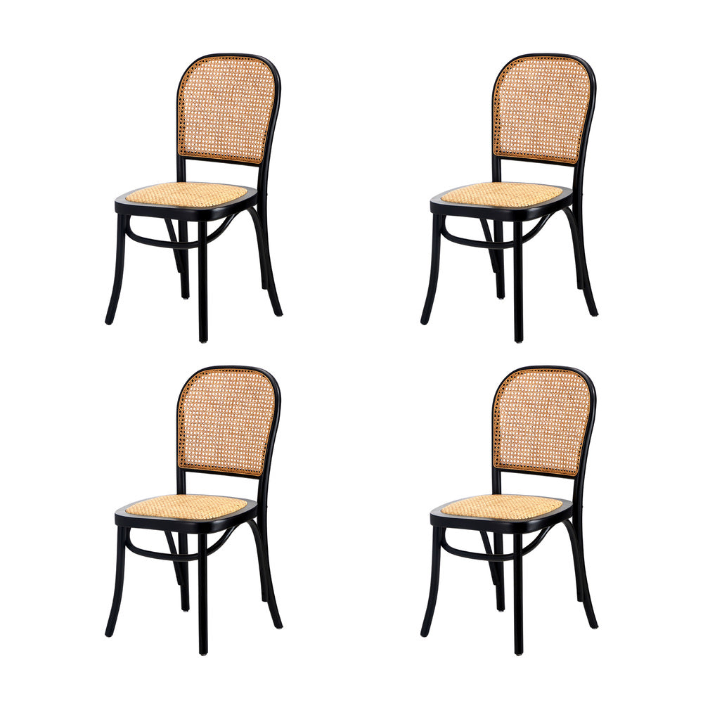 Oikiture 160cm Extendable Dining Table with 4PCS Dining Chairs Rattan Black