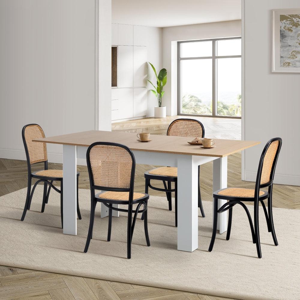 160cm Extendable Dining Table with 4PCS Chairs Rattan White