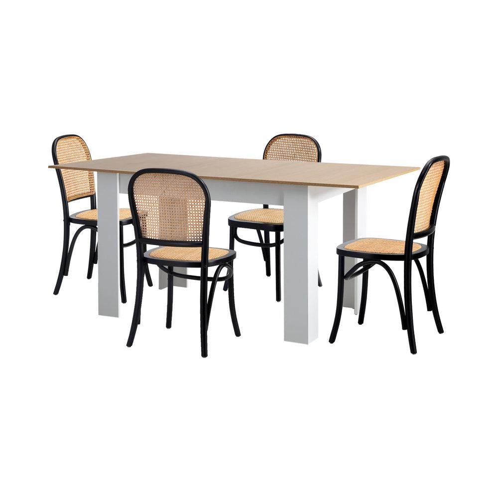 160cm Extendable Dining Table with 4PCS Chairs Rattan White
