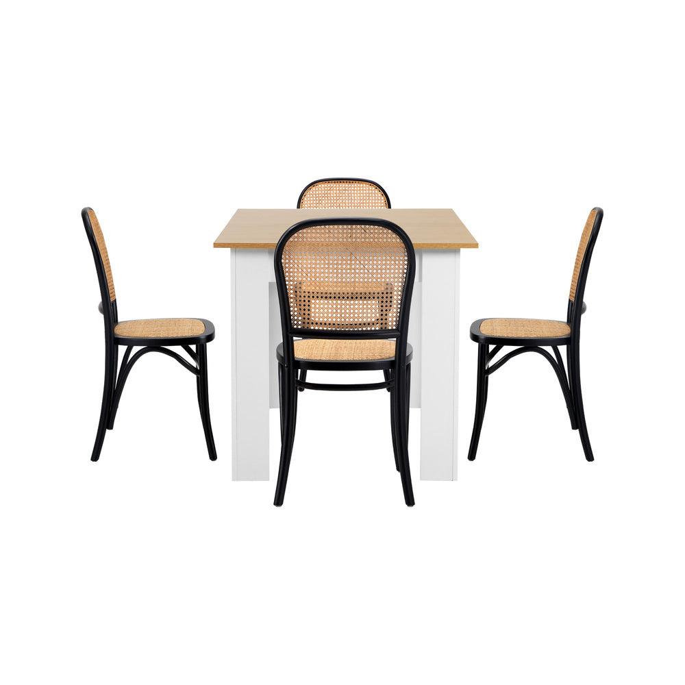 160cm Extendable Dining Table with 4PCS Chairs Rattan White