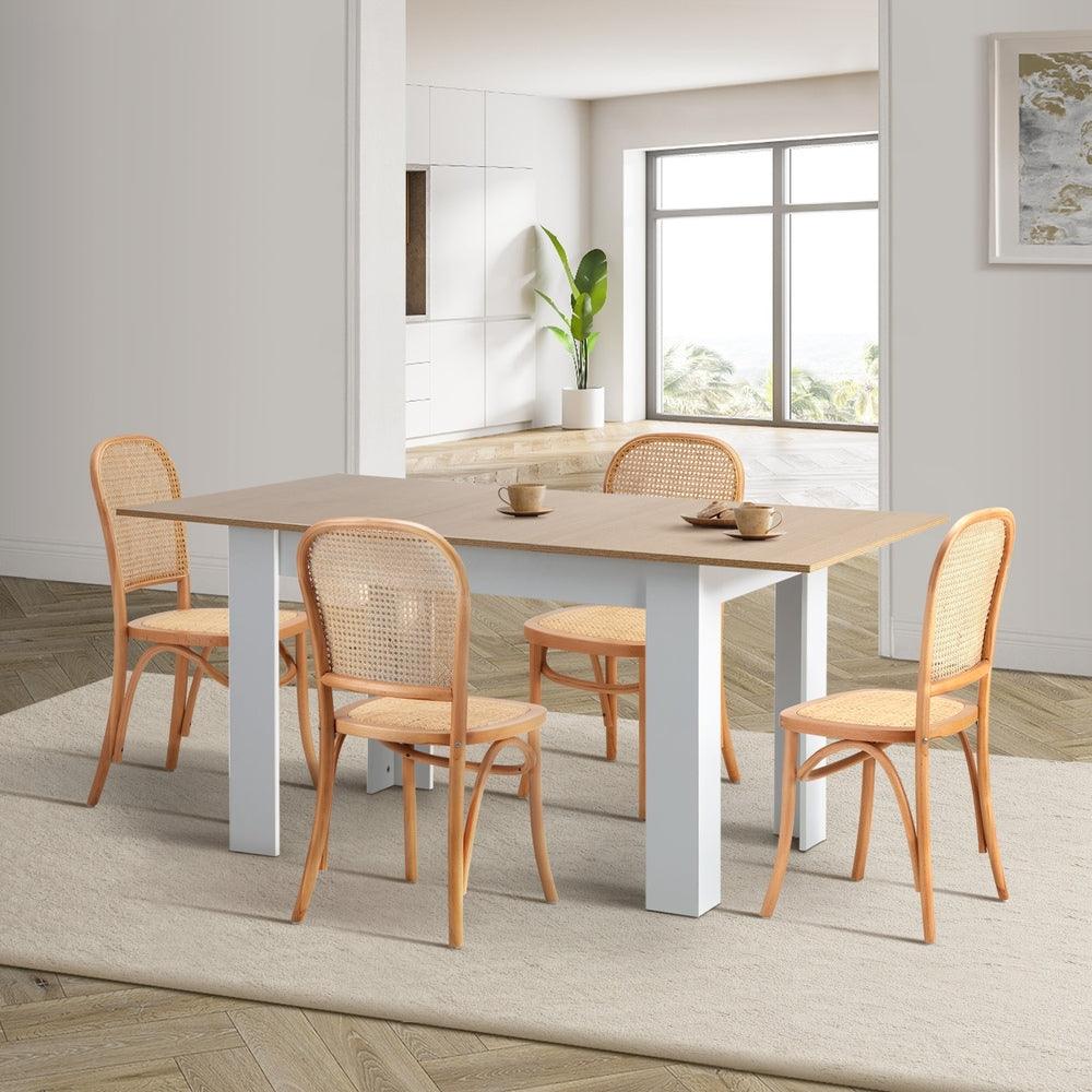 160cm Extendable Dining Table with 4PCS Chairs Rattan Natural