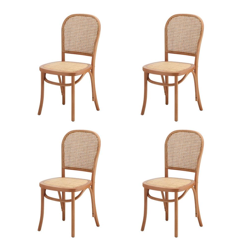 160cm Extendable Dining Table with 4PCS Chairs Rattan Natural