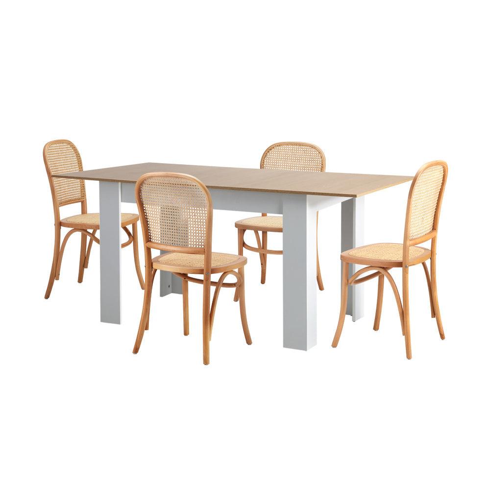 160cm Extendable Dining Table with 4PCS Chairs Rattan Natural