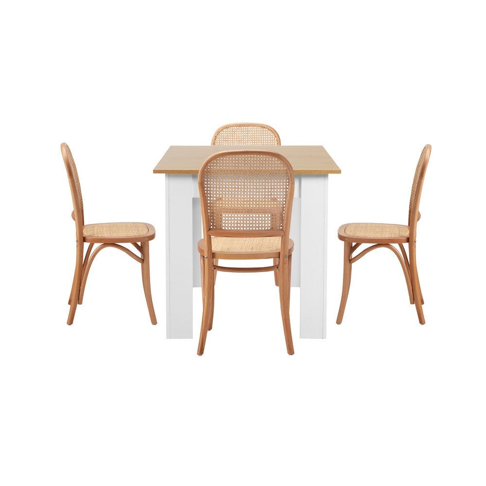 160cm Extendable Dining Table with 4PCS Chairs Rattan Natural