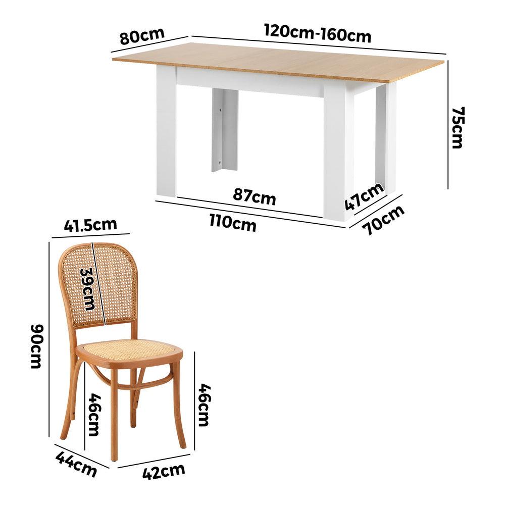 160cm Extendable Dining Table with 6PCS Chairs Rattan Natural