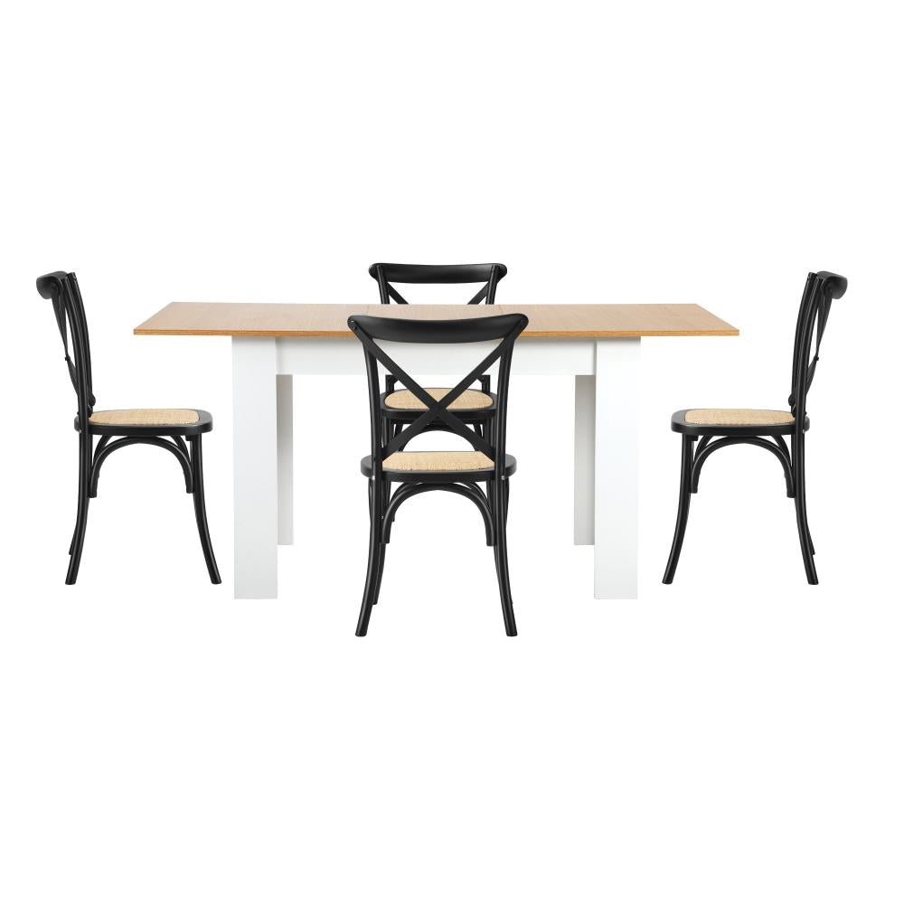 160cm Extendable Dining Table with 4PCS Chairs Crossback Black