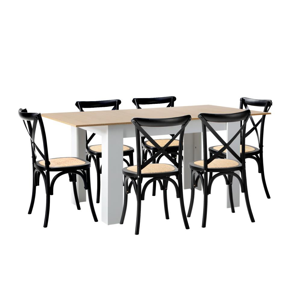160cm Extendable Dining Table with 6PCS Chairs Crossback Black